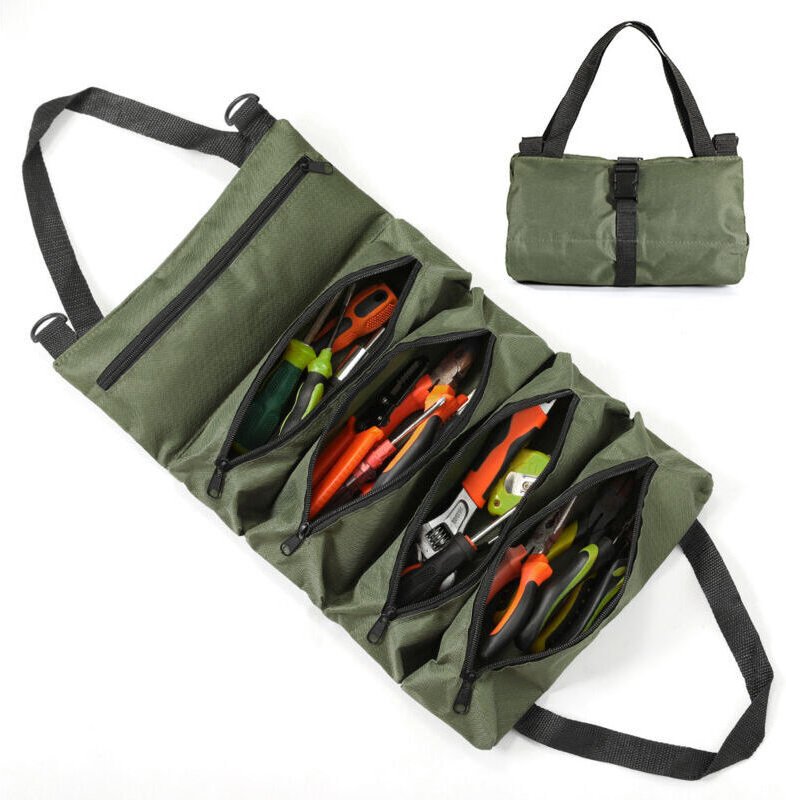 Werkzeugtasche zum Aufrollen, robuste Werkzeugtasche aus Oxford-Canvas mit Reißverschlusstaschen, multifunktionale Werkz...