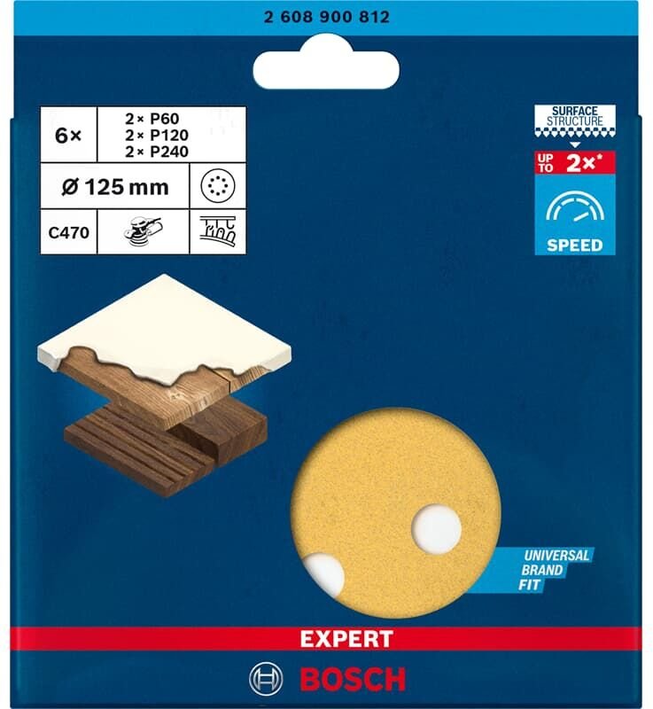 Thumbnail - Professional Expert C470 Schleifpapier-Set für Exzenterschleifer, 125 mm, 8 Löcher, g 60/120/240, 6-tlg. (2608900812) - ...