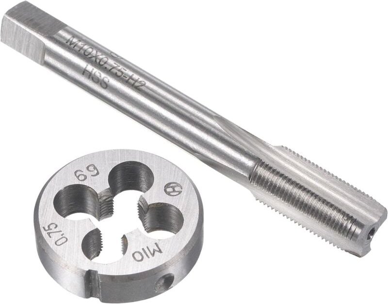 M10 x 0,75 mm metrisches HSS-Gewindebohrer- und Schneideisen-Set, Maschinengewindebohrer mit rundem Werkzeug aus legiert...