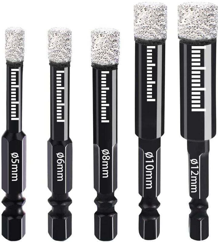 Ulisem Diamantbohrer, 5 mm, 6 mm, 8 mm, 10 mm, 12 mm, Diamantbohrer mit Sechskantschaft für Keramik, Granit, Glas, Porze...