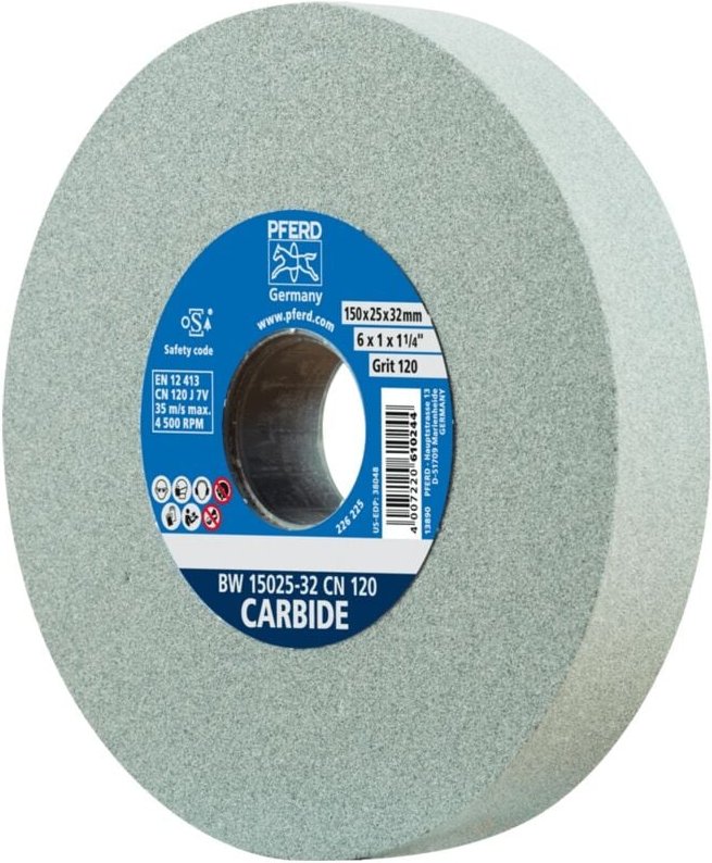 Schleifbockscheibe ø 150x25 mm Bohrung-Ø 32 mm SiC120 für harte Materialien z.B. Hartmetall - Pferd