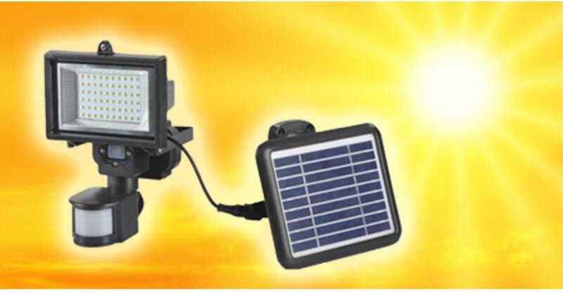 Trade Shop Traesio - Trade Shop - 60 LED-Strahler mit Bewegungsmelder und wiederaufladbarem Solarpanel, weißes Licht -
