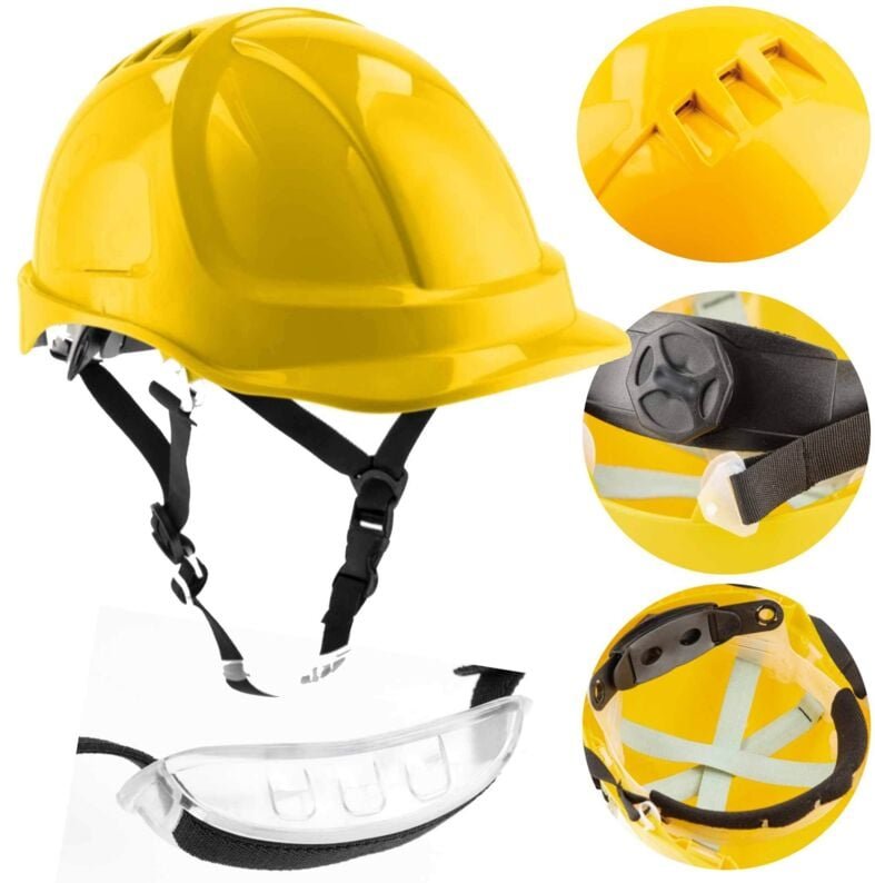 Bauhelm, belüfteter Schutzhelm, 4-Punkt-Gurt, gelber PLONER
