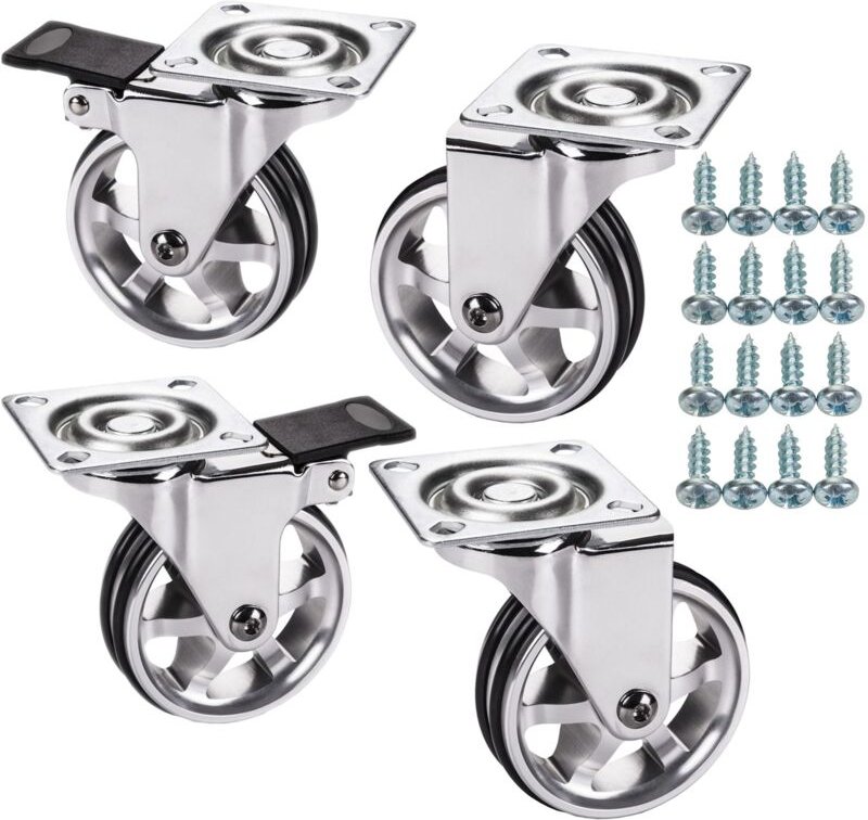 Sotech Set High end Möbelrollen bobby ø 75 mm Aluminiumrad 2 x mit und 2 x ohne Bremse (Feststeller) inkl. Schraubenset ...
