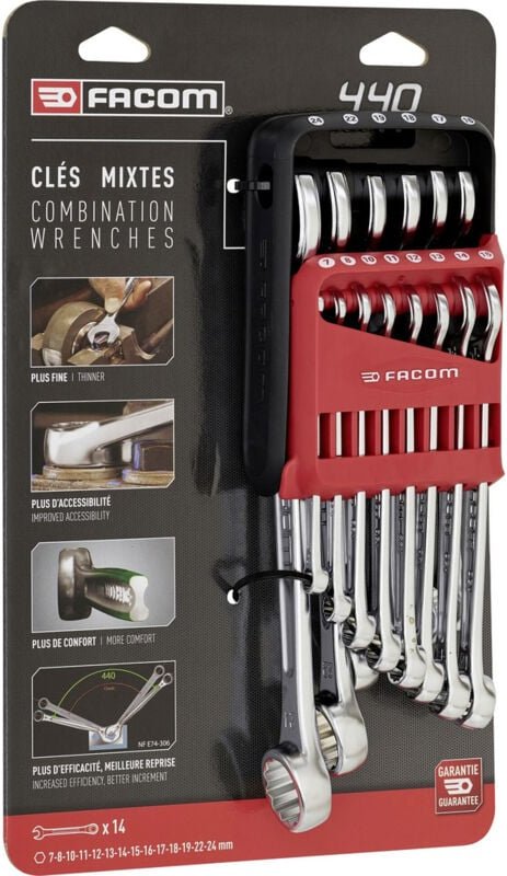 Satz von 14 Standard-Ringschlüsseln 7 bis 24 mm + Etui Facom 440.JP14