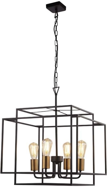 Crate - 4 Light Black Frame Cage Deckenanhänger mit Bronze Lampenfassungen - Searchlight