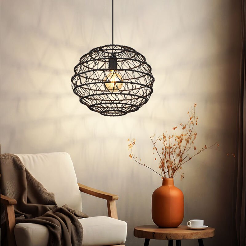 Thumbnail - Pendelleuchte Hängelampe Deckenleuchte Esszimmerleuchte Wohnzimmerlampe Küchenleuchte, Metall Papier schwarz, 1x E27, h ...