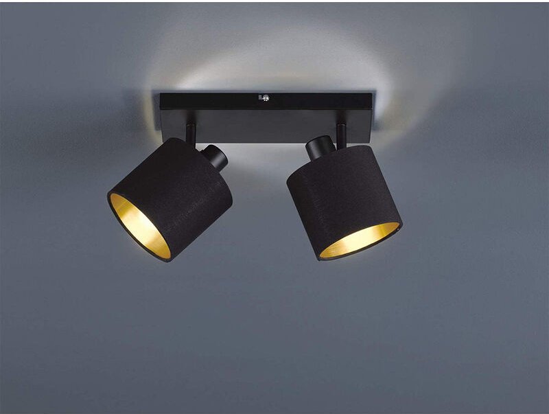 Thumbnail - Meinewunschleuchte - led Deckenstrahler 2-flammig Schwarz, Stoffschirme Schwarz Gold, Breite 28cm