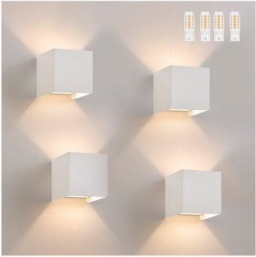 Gbly - Wandlampe led Wandleuchte Innen/Aussen: 4er set Aussenlampe Warmweiß IP65 Außenwandleuchten G9 Weiß Lampe Up Down...