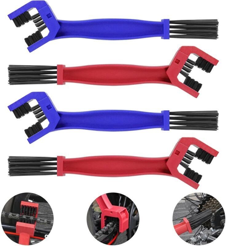 Fahrradkettenreinigungsbürste, 4-teiliges Fahrradreinigungsbürsten-Set, Reinigungsbürsten-Set mit Doppelkopfdesign, entf...