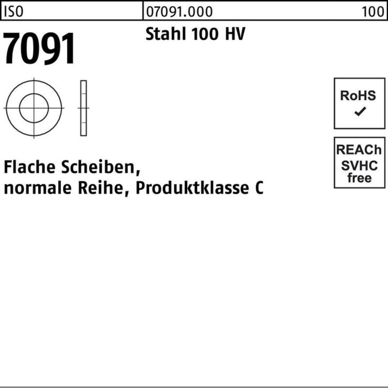 ISO 7091 Flache Scheibe Stahl 18mm ohne Fase 100 Stk