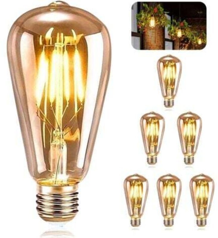 Aougo - E27 Vintage Glühbirne, 6 Stück, led E27 ST64 Dekolampe Retro Edison Vintage Antik 4W Warmweiß Filament für Resta...