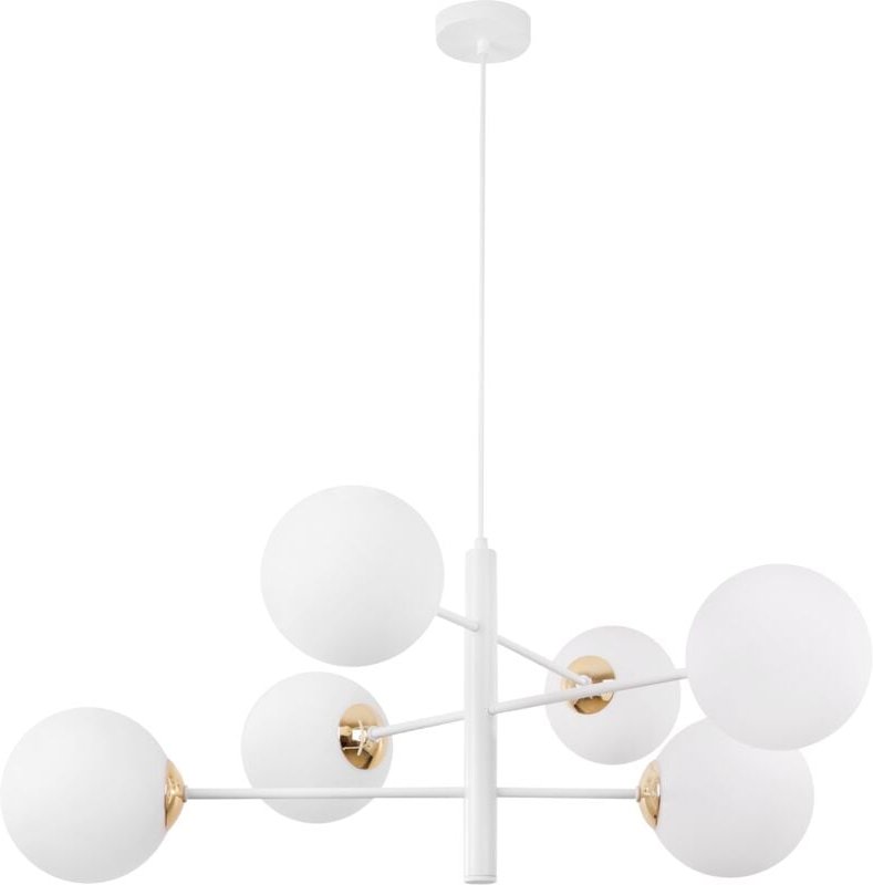 Vicenza Weissgold Hängelampe 6 Flache Weisse Lampenschirme E14