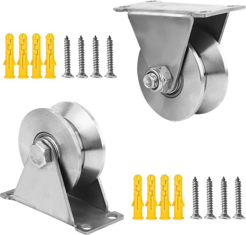 2 Heberollen aus Edelstahl, 48 mm – Lager – Tragfähigkeit 180 kg – Schiene/Tor/Kabel