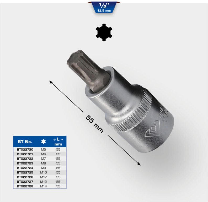 Brilliant Tools - 1/2' RIBE-Bit-Stecknuss, 55 mm lang, M8