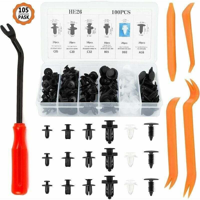 100 Stück Auto-Halteklammern, Nieten-Kunststoff-Autoklammern, Auto-Befestigungsclip und 4 Stück Auto-Entfernungswerkzeug...