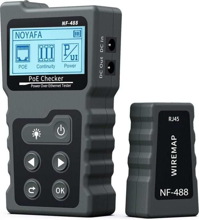 Rosvola PoE-Spannungs- und Stromtester mit LCD, Kabeltester mit POE-Funktion, Netzwerkkabeltester, tragbarer Netzwerktes...