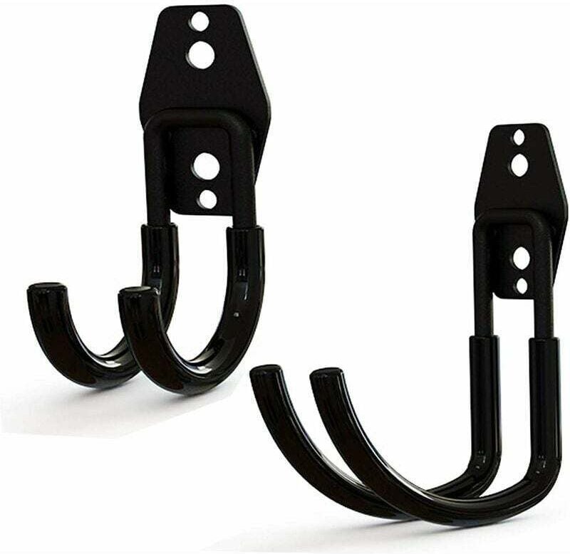 Thumbnail - 2 Stück Utility-Doppelhaken, Wandhaken aus Stahl mit schwarzer Beschichtung, Gartenschlauch-Wandhalter, robust für die O...