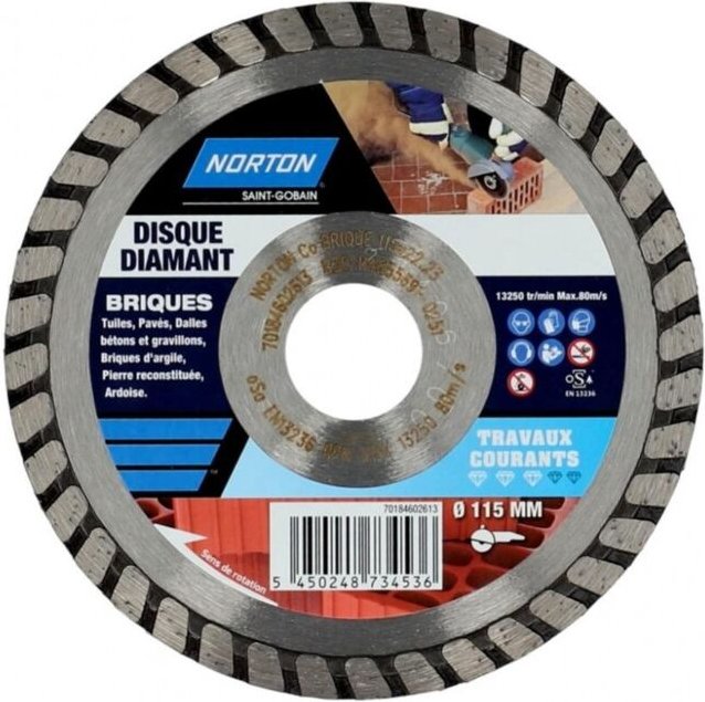 NORTON segmentierte Diamanttrennscheibe für Ziegel, Durchmesser 115 mm NORTON