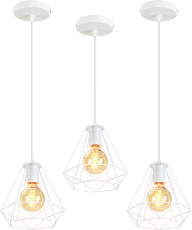 Pendelleuchte Hängelampe mit Käfig Ø20cm Diamant Lampen im Industri Stil für für Wohnzimmer Esszimmer Weiß 3PCS