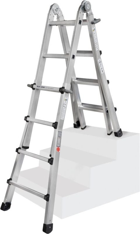 Iller Teleskopleiter, beidseitig begehbar mit 4x4 Sprossen und 4,95m AH