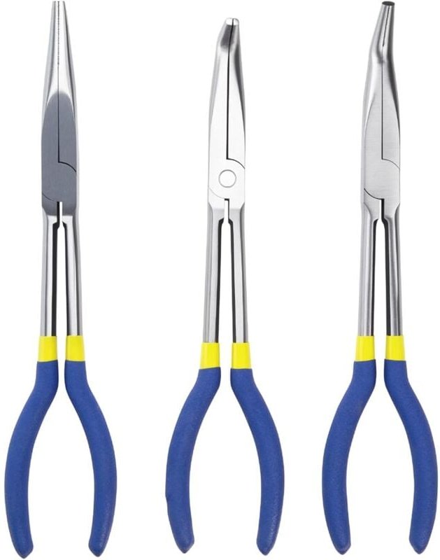 3er-Set Spitzzangen (280 mm) - Gerade, 45° und 90° - Profi-Werkzeuge für Elektriker, Reparaturen, Heimwerker, Werkstätte...