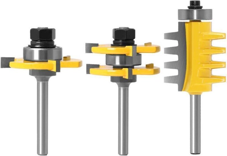 3-teiliges Hartmetall-Fräserset mit 6-mm-Schaft – 3-schneidiger T-förmiger Nut- und Federfräser für Holzbearbeitungswerk...