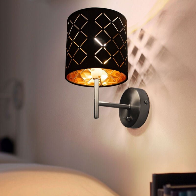 Wandlampe Wandleuchte Schirmleuchte Nachtlicht Schlafzimmerlampe Wohnzimmerlampe Flurlampe, Textilschirm schwarz gold, 1...