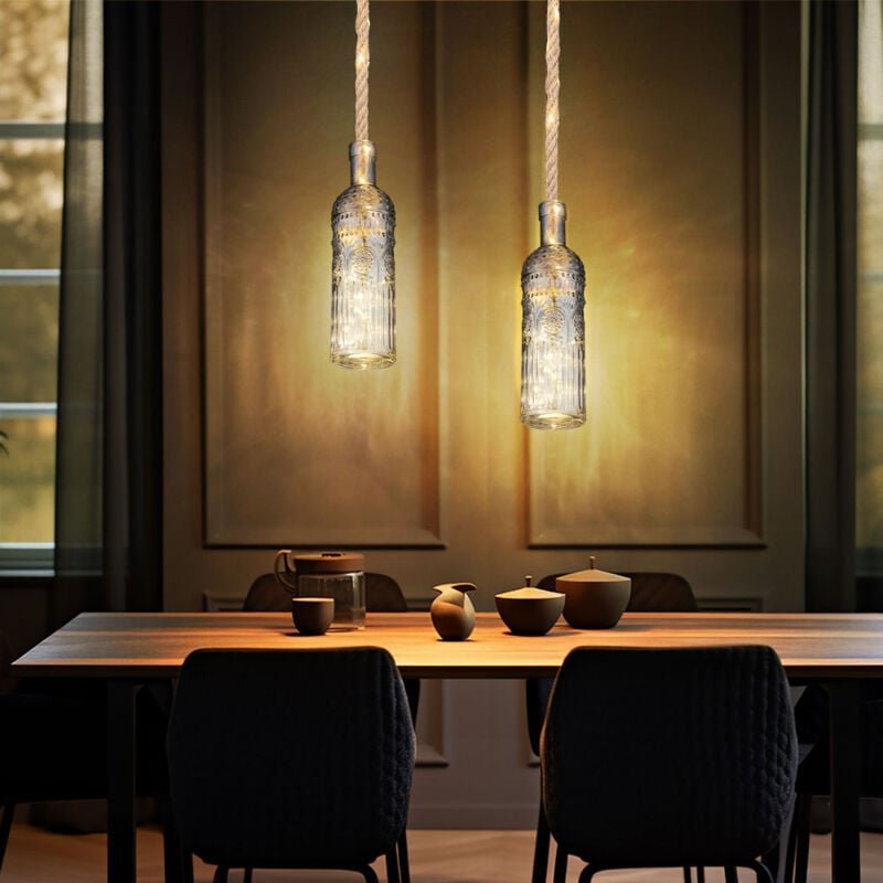 Thumbnail - Globo - led Pendelleuchte Hängelampe Deckenleuchte Wohnzimmerlampe Deko Lichterkette, Hanfseil Glas rauchfarben, 3000K w...
