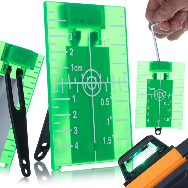 Rosfix Zielplatte PLATE – Laserzieltafel mit Magnet & Ständer 10×7 cm, 3D-Skala, Grün Für Kreuzlinienlaser & Nivellierge...
