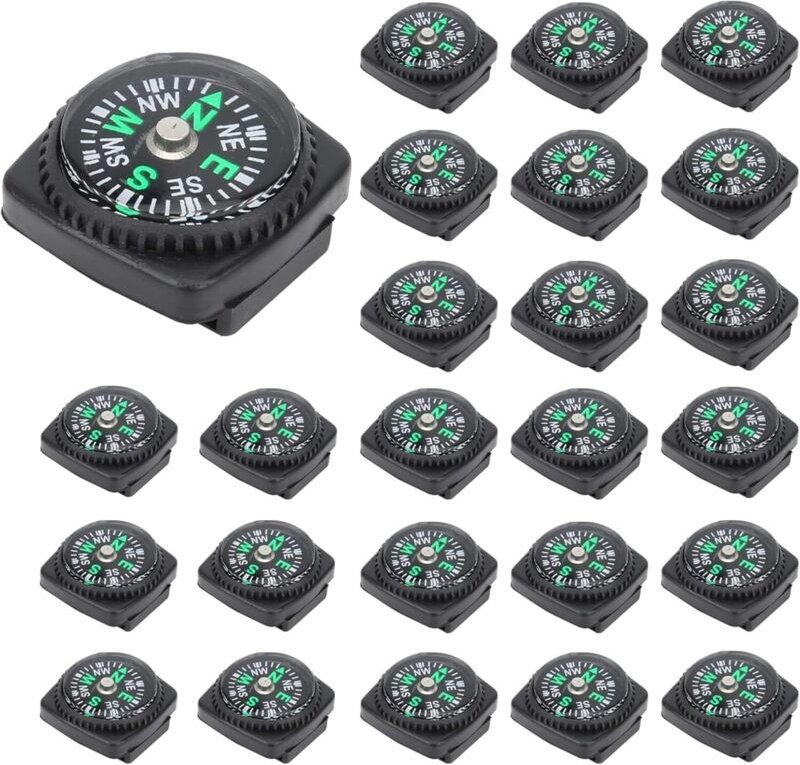 Mini-Kompass, 25-teiliger Druckknopf-Kompass, Mini-Taschen-Fallschirmschnur-Kompass, Druckknopf-Kompassband, Kompass für...