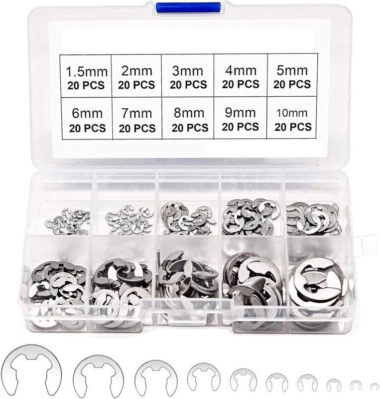 200 E-Clips Sicherungsringe (außen und innen), Edelstahl – 1,5/2/3/4/5/6/7/8/9/10 mm