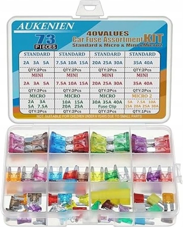 AUKENIEN Autosicherungen 40 Werte, Mini Micro Micro2 73 Stück.