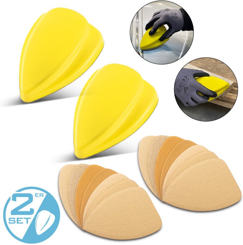 STAHLWERK Handschleifblock aus PU-Schaumstoff mit Klett-Schleifmittel 2er Set