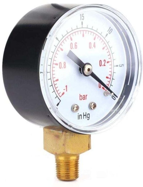 1/8 BSPT-Unterdruckmanometer mit Bodenanschluss, 50 mm Messuhr, 1-0Bar -30-0inHg Dual-Scale-Manometer zur Messung von Lu...