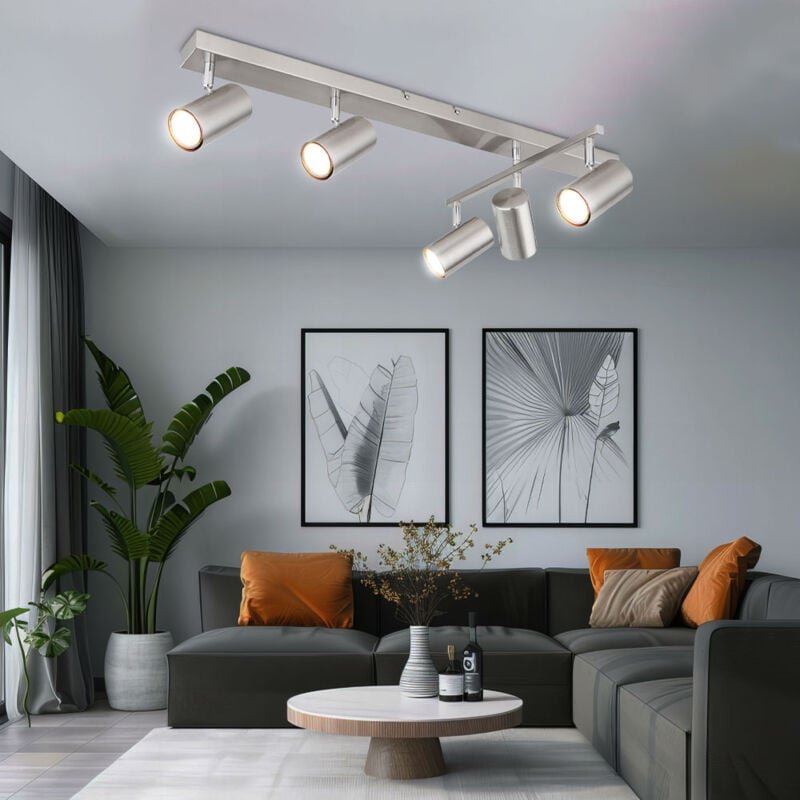 Deckenstrahler silber Spot Deckenleuchte Spotleiste 5 flammig, Metall verchromt skandinavisch, 5x GU10 Fassungen, LxBxH ...