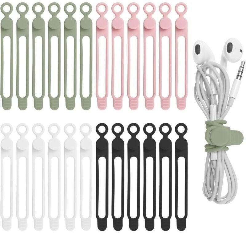 24er-Pack Silikon-Kabelbinder für Kopfhörer, Telefonladegeräte, Computer, wiederverwendbare Kabelbinder für Zuhause, Bür...
