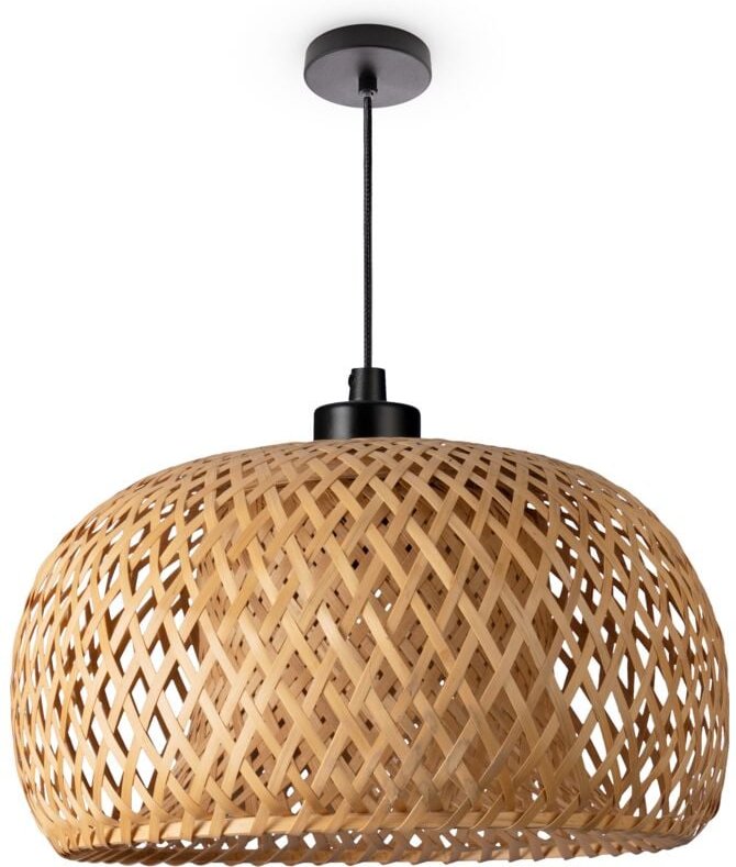 Deckenlampe Bambus Hängeleuchte Boho Wohnzimmer Korblampe Hängend Vintage E27 Natur (Ø30cm), Pendelleuchte - Typ 2 - Pac...