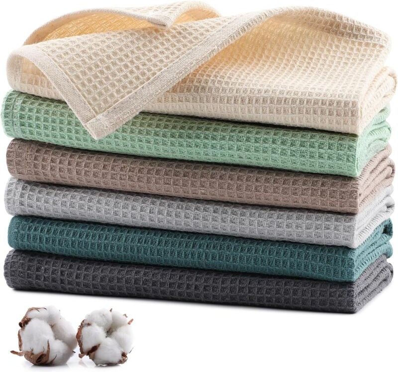Küchentücher aus Baumwolle, 6er-Set, 35 x 35 cm, waschbar, weich, zum Abtrocknen von Geschirr und Flüssigkeiten, mehrfar...
