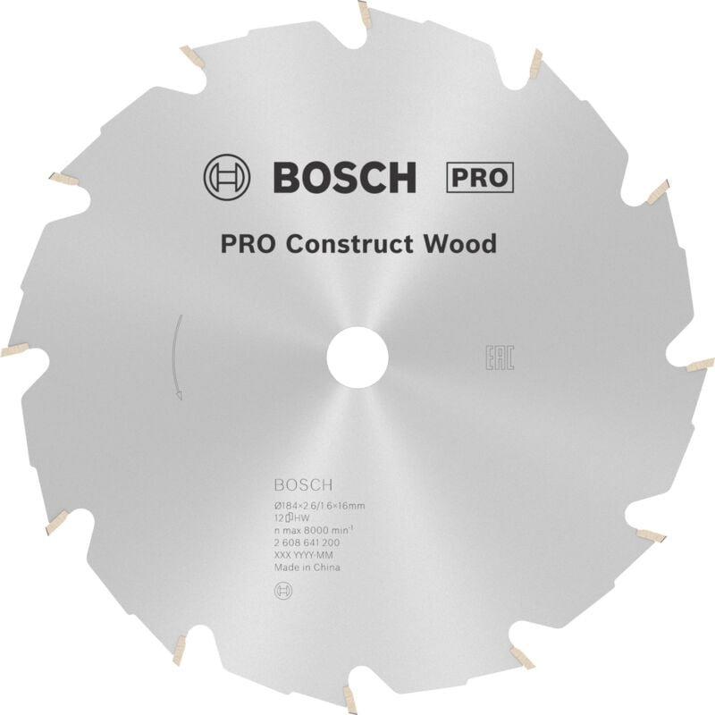 Pro Construct Wood Kreissägeblatt, 184 x 2,6 x 16 mm, T12 - Bosch