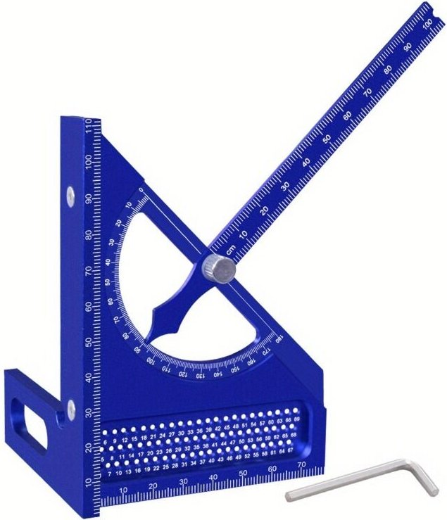 Righello triangolare semicircolare in lega di alluminio per la lavorazione del legno, righello di marcatura 3D regolabil...