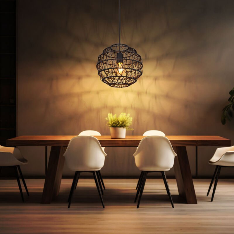 Thumbnail - Pendelleuchte Hängelampe Deckenleuchte Wohnzimmerlampe Esszimmerleuchte, Metall schwarz Papier, 1x E27, h 120 cm