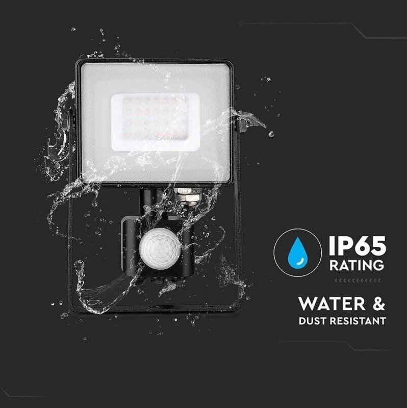30W Samsung Chip led Flutlicht mit Bewegungs- und Dämmerungssensor, Warmweiß, IP65 - V-tac