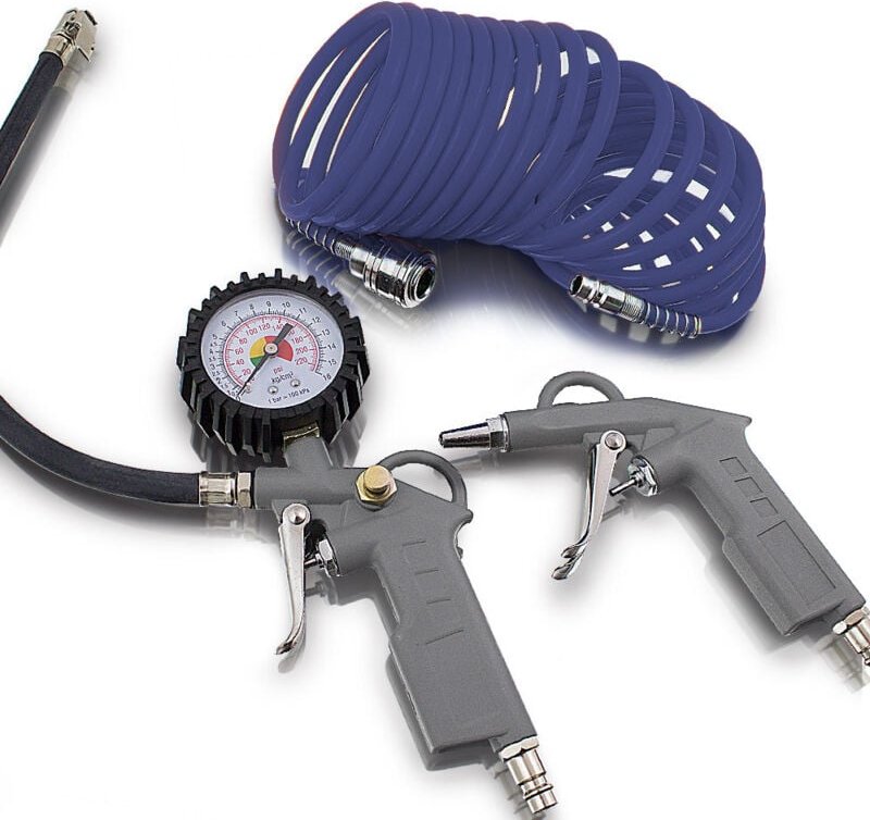 3 tlg. Druckluft Zubehör Set für Kompressor Schlauch Reifendruck Ausblaspistole - Bituxx