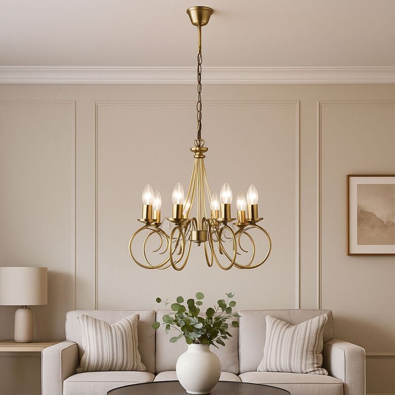 Etc-shop - Altmessing Kronleuchter Hänge Decken Lüster Wohn Ess Zimmer Beleuchtung Pendel Lampe