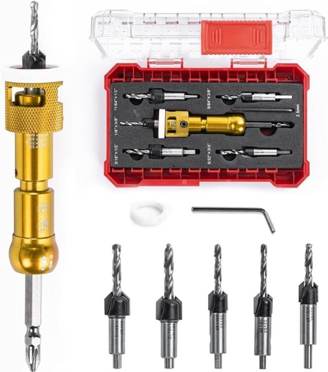 Tlily - 5-teiliges Senkbohrer-Set mit 1/4-Zoll-Freigabe-Sechskantschaft, verstellbare Holzbearbeitung für Zimmerei-Schra...