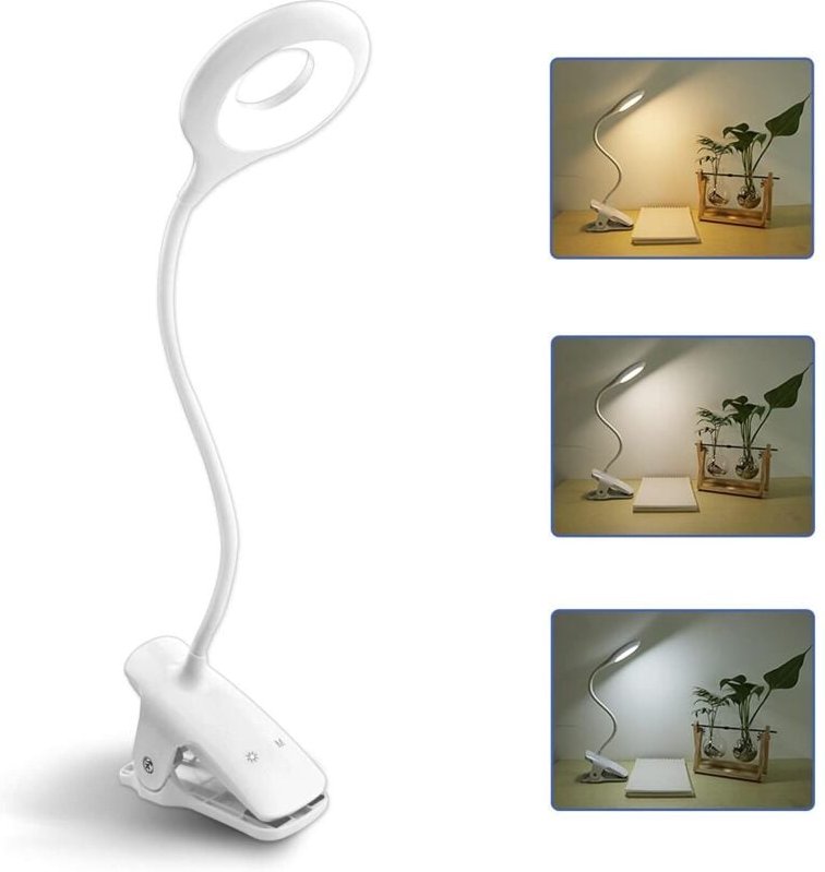 Linghhang - w wiederaufladbare kabellose LED-Schreibtischlampe, 24 LEDs, Touch-Bettlampe mit Clip, 3 Farben und 3 Intens...