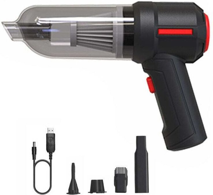 3-in-1 Tragbarer Akku-Luftbläser, Mini-Luftstaubsauger (9000 Pa), tragbarer Auto-/PC-Tastatur-Staubsauger, Schwarz