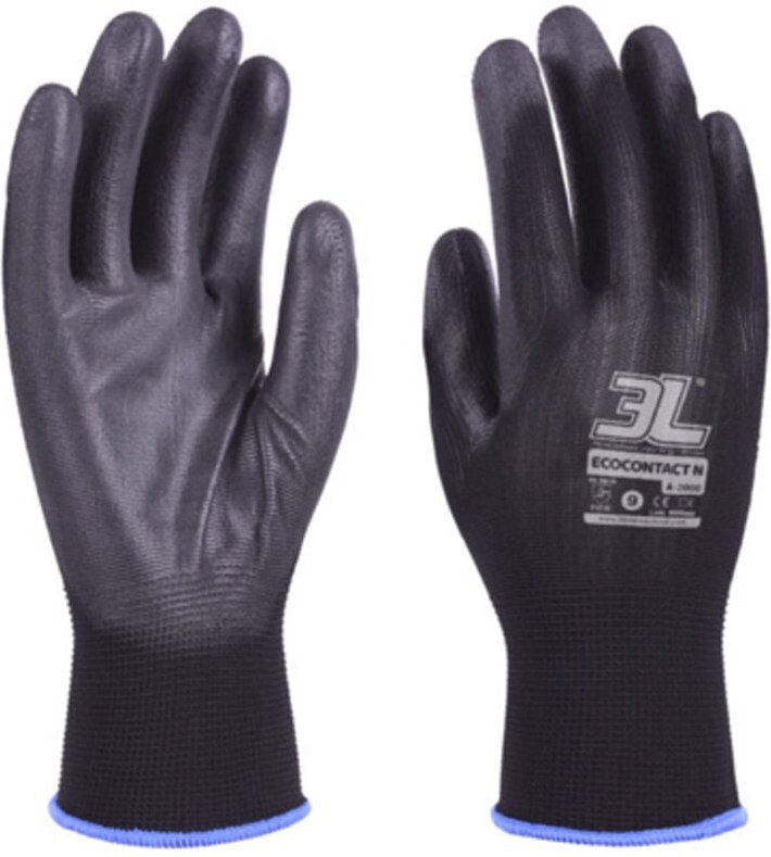 EDM - Pack. 12 schwarze Polyurethan-Nylon-Handschuhe, Größe s, 7