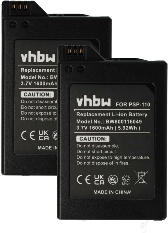 Vhbw - 2x Akku kompatibel mit Sony PSP-1006, PSP-1004, PSP-1000KCW, PSP-1001 Spielekonsole (1600 mAh, 3,7 v, Li-Ion)